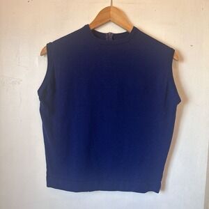 Vintage Meridian Sleeveless Sweater Rich Navy Blue 100% New Wool Women